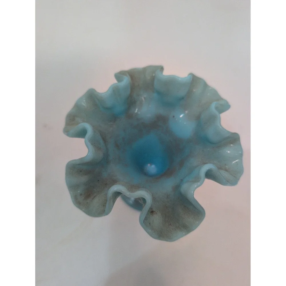 Fenton Art Glass Turquoise Milk Hobnail Trumpet Vase Made in USA